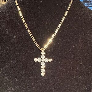 Moissanite Cross Pendant gold over Sterling Silver with 18” chain.